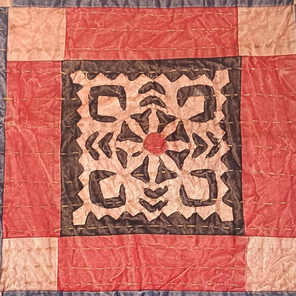 Beautiful Vintage Orange & Blue Patchwork Batik Pillow Sham from India - Picture 2 of 8